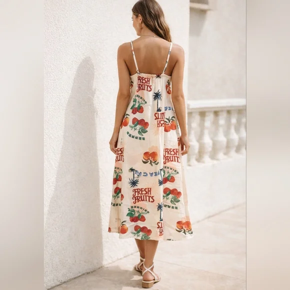 Fresh Fruits Print Cream Dress - Picture 2 of 8